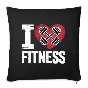 I love fitness heart dumbbell - Sofa pillowcase 17,3'' x 17,3'' (45 x 45 cm) - black - Front
