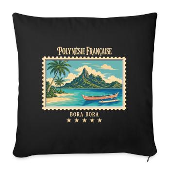 Polynesien Bora Bora Vintage Reisemarke - Sofakissenbezug 45 x 45 cm - Schwarz - Vorne
