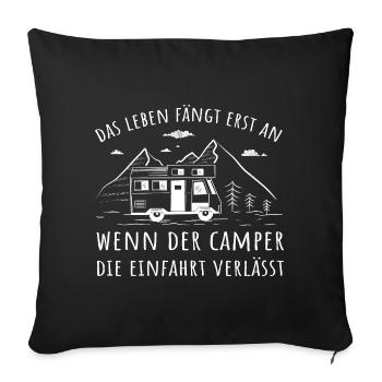 Camper verlässt die Einfahrt - Sofakissenbezug 45 x 45 cm - Schwarz - Vorne