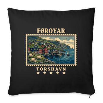 Färöer Tórshavn Vintage Reisemarke - Sofakissenbezug 45 x 45 cm - Schwarz - Vorne