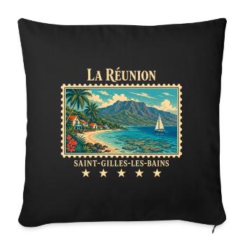 La Réunion Saint-Gilles Vintage Reisemarke - Sofakissenbezug 45 x 45 cm - Schwarz - Vorne
