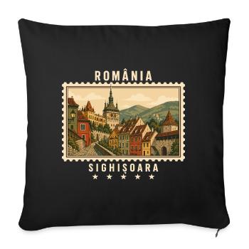 Rumänien Sighișoara Vintage Reisemarke - Sofakissenbezug 45 x 45 cm - Schwarz - Vorne