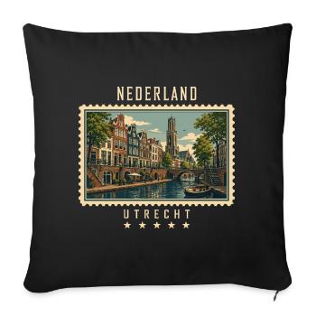 Niederlande Utrecht Vintage Reisemarke - Sofakissenbezug 45 x 45 cm - Schwarz - Vorne