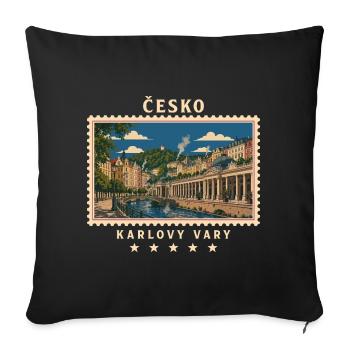Tschechien Karlovy Vary Vintage Reisemarke - Sofakissenbezug 45 x 45 cm - Schwarz - Vorne