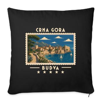 Montenegro Budva Vintage Reisemarke - Sofakissenbezug 45 x 45 cm - Schwarz - Vorne