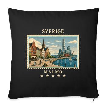 Schweden Malmö Vintage Reisemarke - Sofakissenbezug 45 x 45 cm - Schwarz - Vorne