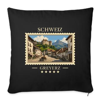Schweiz Greyerz Vintage Reisemarke - Sofakissenbezug 45 x 45 cm - Schwarz - Vorne
