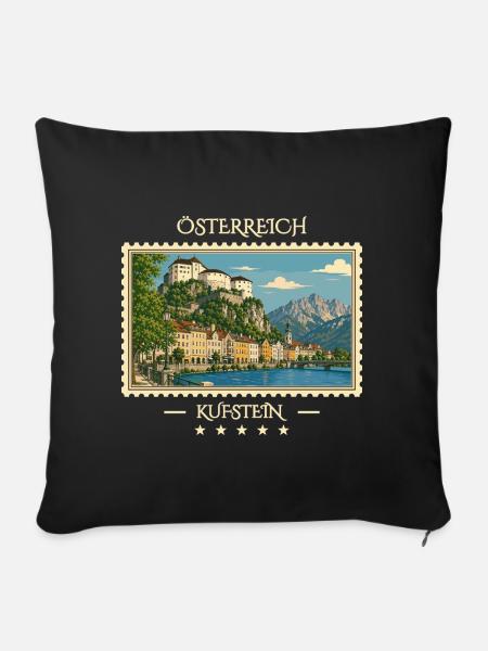 Österreich Kufstein Vintage Reisemarke - Sofakissenbezug 45 x 45 cm - Schwarz