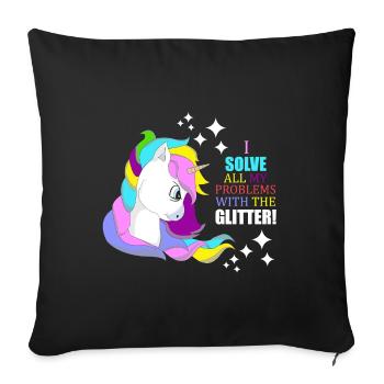 Unicorn glitter problems solver gift idea - Sofa pillowcase 17,3'' x 17,3'' (45 x 45 cm) - black - Front
