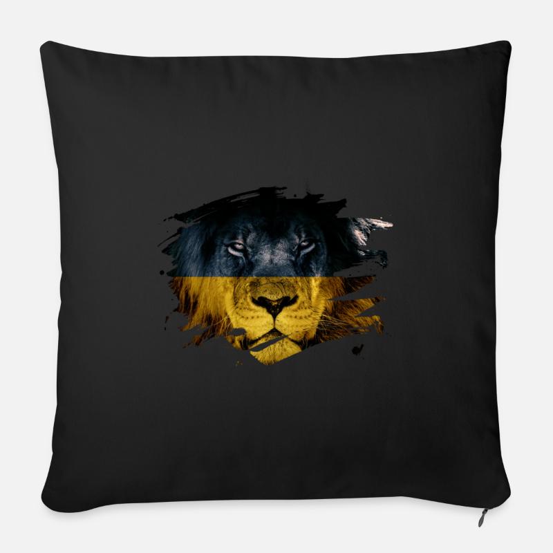 Ukraine-Flagge u. Afrikanisches Löwe-Bild - Sofakissenbezug 45 x 45 cm - Schwarz