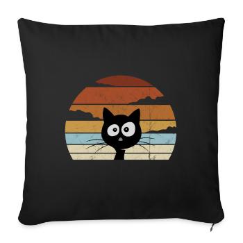 Funky Retro Style Sunset Funny Black Cat - Sofa pillowcase 17,3'' x 17,3'' (45 x 45 cm) - black - Front