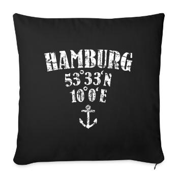 Segel Design Hamburg Koordinaten (Vintage Weiß) - Sofakissenbezug 45 x 45 cm - Schwarz - Vorne