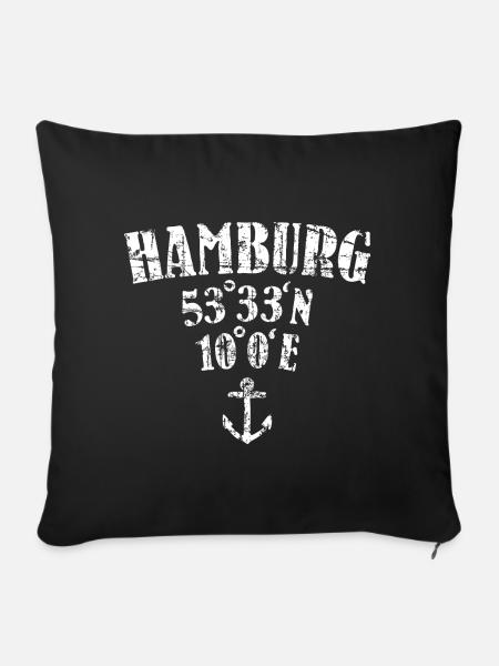 Segel Design Hamburg Koordinaten (Vintage Weiß) - Sofakissenbezug 45 x 45 cm - Schwarz