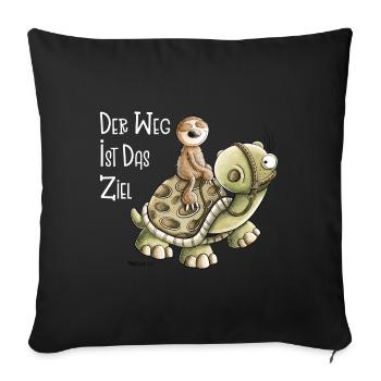Der Weg ist das Ziel Faultier Mit Schildkröte - Sofakissenbezug 45 x 45 cm - Schwarz - Vorne