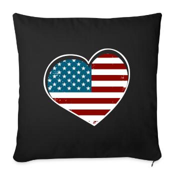 Herzflagge USA Vintage Stil - Sofakissenbezug 45 x 45 cm - Schwarz - Vorne