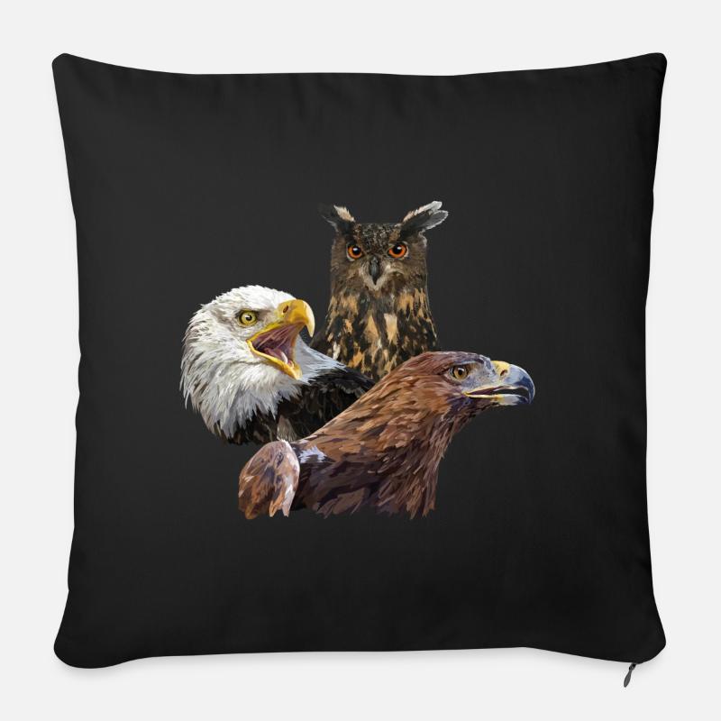 Eule und Adler - Sofakissenbezug 45 x 45 cm - Schwarz