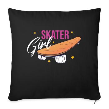 Skateboard fille skate girl - Housse de coussin décorative 45 x 45 cm - noir - Devant
