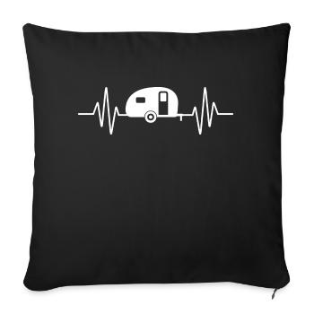 Caravan Heartbeat ECG Camper Camping Fun - Sofa pillowcase 17,3'' x 17,3'' (45 x 45 cm) - black - Front