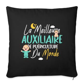 Meilleure Auxiliaire de Puériculture Cadeau Drôle - Housse de coussin décorative 45 x 45 cm - noir - Devant