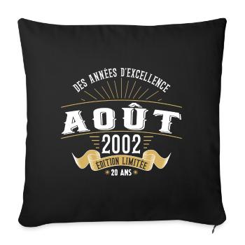 20 Ans Anniversaire Vintage Né(e) en Août 2002 - Housse de coussin décorative 45 x 45 cm - noir - Devant
