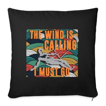 Le vent m’appelle, je dois faire du kitesurf - Housse de coussin décorative 45 x 45 cm - noir - Devant