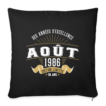 36 Ans Anniversaire Vintage Né(e) en Août 1986 - Housse de coussin décorative 45 x 45 cm - noir - Devant