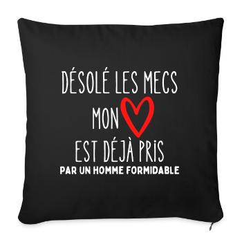 Mon coeur est deja pris cadeau humour - Housse de coussin décorative 45 x 45 cm - noir - Devant