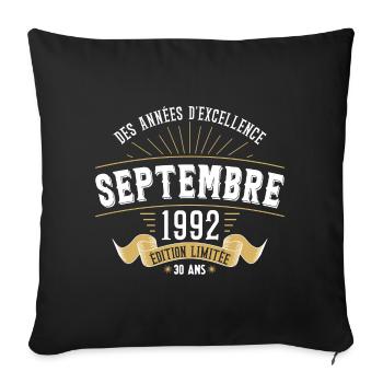 30 Ans Anniversaire Vintage Né(e) Septembre 1992 - Housse de coussin décorative 45 x 45 cm - noir - Devant