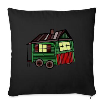 Proud builder wood hut construction trailer camping - Sofa pillowcase 17,3'' x 17,3'' (45 x 45 cm) - black - Front