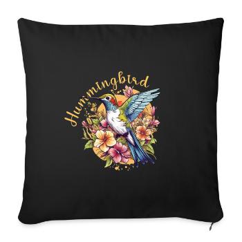 Hummingbird Flowers Bird Animal Art Watercolor Colorful - Sofa pillowcase 17,3'' x 17,3'' (45 x 45 cm) - black - Front