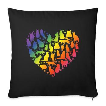 Cœur de chats - Arc-en-ciel - Housse de coussin décorative 45 x 45 cm - noir - Devant