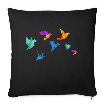 Multicolored paper birds - Sofa pillowcase 17,3'' x 17,3'' (45 x 45 cm) - black - Front