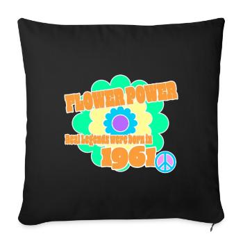 Flower Power Year of birth 1961 Peace Flower Hippie - Sofa pillowcase 17,3'' x 17,3'' (45 x 45 cm) - black - Front
