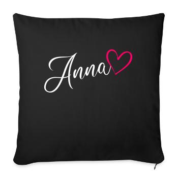 Anna Nom de famille Prénom Coeur Rose - Housse de coussin décorative 45 x 45 cm - noir - Devant