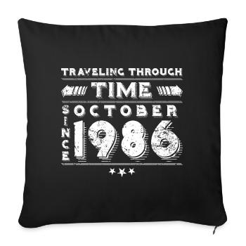 Vintage Time Travel anniversaire Design octobre 1986 - Housse de coussin décorative 45 x 45 cm - noir - Devant