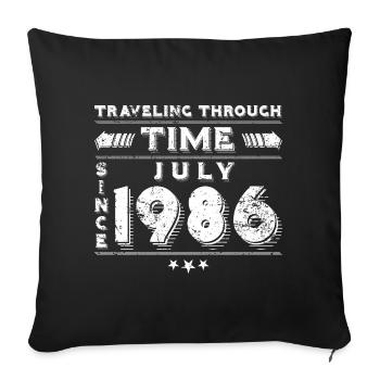 Vintage Time Travel anniversaire Design juillet 1986 - Housse de coussin décorative 45 x 45 cm - noir - Devant