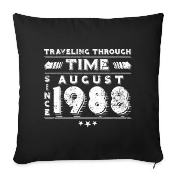 Vintage Voyage dans le Temps Anniversaire Design Août 1988 - Housse de coussin décorative 45 x 45 cm - noir - Devant
