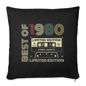 Millésime 1980 - cadeau d’anniversaire rétro 1980 - Housse de coussin décorative 45 x 45 cm - noir - Devant