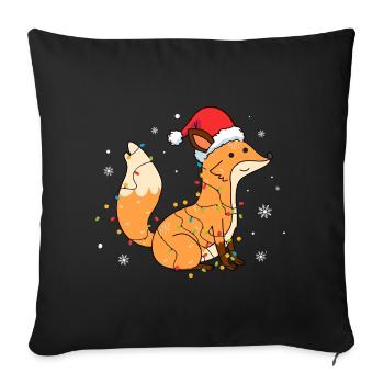 Renard avec bonnet de Père Noël - Housse de coussin décorative 45 x 45 cm - noir - Devant