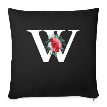 Letter w floral red - Sofa pillowcase 17,3'' x 17,3'' (45 x 45 cm) - black - Front
