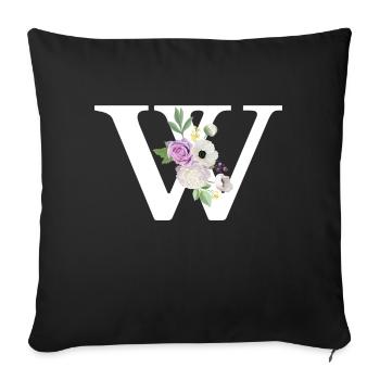 Purple floral w letter - Sofa pillowcase 17,3'' x 17,3'' (45 x 45 cm) - black - Front