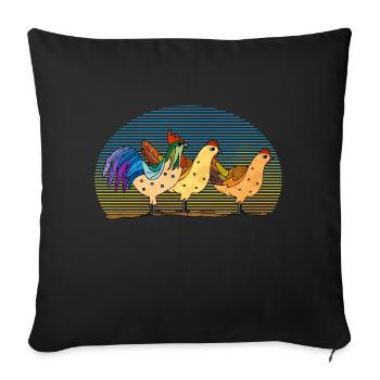 Coq et poules - Housse de coussin décorative 45 x 45 cm - noir - Devant