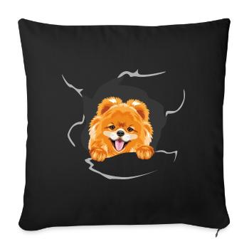 Smiling Pomeranian dog peeps through torn paper - Sofa pillowcase 17,3'' x 17,3'' (45 x 45 cm) - black - Front