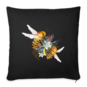 Two flying bees hand drawn - Sofa pillowcase 17,3'' x 17,3'' (45 x 45 cm) - black - Front