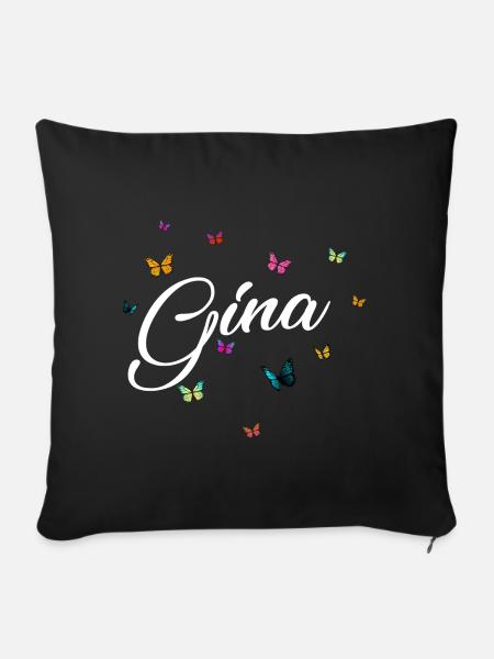 GINA - Mädchen Name mit bunten Schmetterlingen - Sofakissenbezug 45 x 45 cm - Schwarz