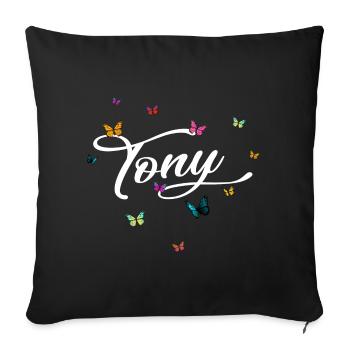 TONY - Girl's Name with Colorful Butterflies - Sofa pillowcase 17,3'' x 17,3'' (45 x 45 cm) - black - Front