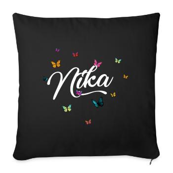 NIKA - Girl Name with Colorful Butterflies - Sofa pillowcase 17,3'' x 17,3'' (45 x 45 cm) - black - Front