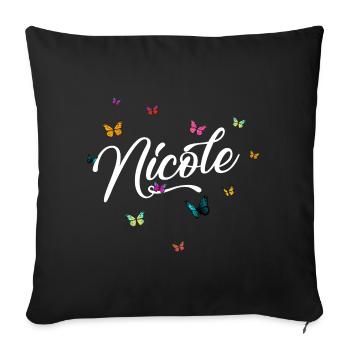 NICOLE - Nom de fille avec des papillons colorés - Housse de coussin décorative 45 x 45 cm - noir - Devant