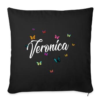 VERONICA - Nom de fille avec des papillons colorés - Housse de coussin décorative 45 x 45 cm - noir - Devant