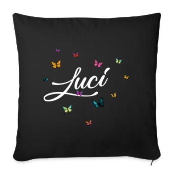LUCI - Girl Name with Colorful Butterflies - Sofa pillowcase 17,3'' x 17,3'' (45 x 45 cm) - black - Front